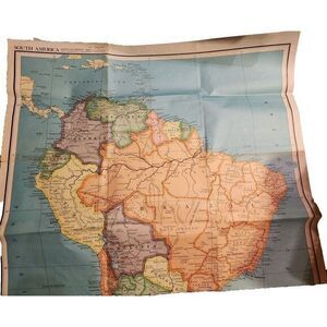 South‎ America  1950's Vintage Map Folded Wall Art